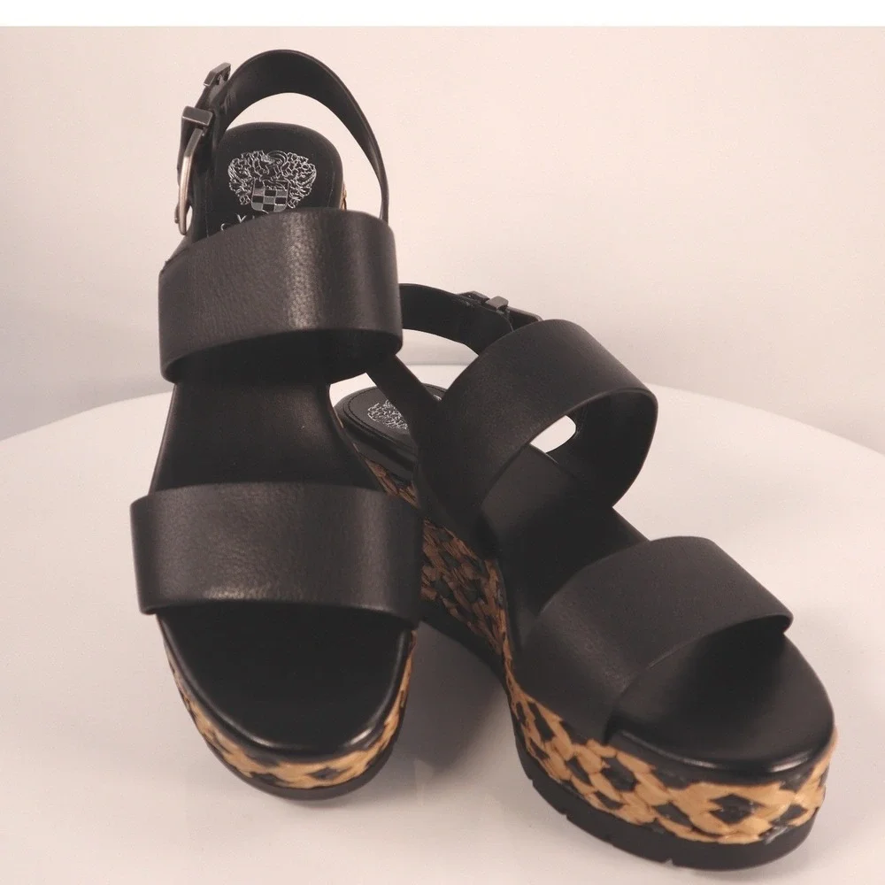 Vince Camuto Miapelle black leather planform sandals size 9.5 M